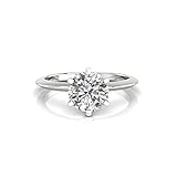Este anillo de compromiso solitario o anillo de boda moissanita muestra una moissanita incolora de 6,50 mm de corte brillante redondo de Diamondrensu. Este anillo de diamante moissanita está bellamente hecho en oro blanco de 14 quilates y asegurado en un engaste de seis puntas.