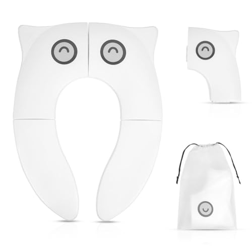 HOTUT Foldable Toilet Seat Children 2 StückTragbar Reise Toilettensitz mit Storage Bag und Belohnungsaufkleber Childrens Toilet Seat Rutschfest Travel Potty Seat für Kleinkind/Kinder(Weiß)