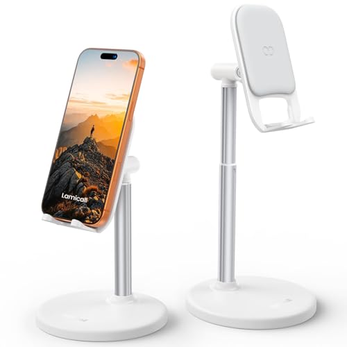 【最大27.5cm】高さ調整 スマホスタンド アルミ Lamicall : 卓上 伸縮 角度 携帯 置き すまほ 立て アイフォン 台 机 デスク 縦 横 滑り止め 取付簡単 ABS 頑丈 アンドロイド iPhone 17e 17 Air 16e 16 15 14 plus pro promax 13 mini 12 プロ マックス se Huawei Xperia android に対応 白