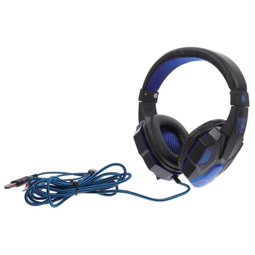 Casque de jeu stéréo filaire LED bleu et noir pour PC et console avec micro
