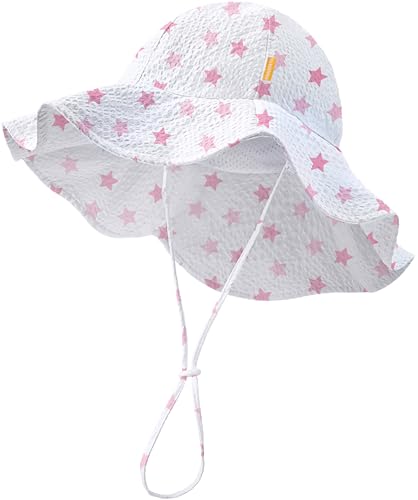 Image of HONGTEYA Baby Sun Hat Toddler Girl Beach Hat Sun Protection Adjustable Outdoor Summer Wide Brim Bucket Hat for Infant Kids