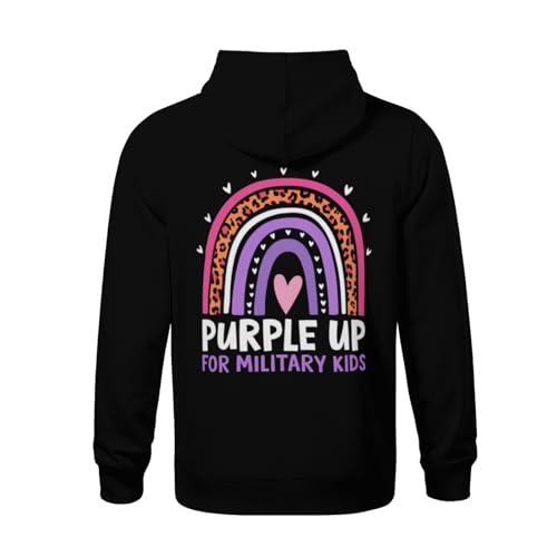 Kids Cool Purple Up for Military Kids Month Military Child Rainbow Boys Girls Lightweight Kangaroo Pocket Hoodies3