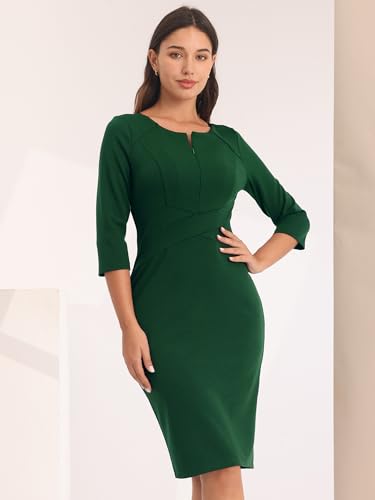 Hobemty Women's Funeral Sheath Dress Knee Length Work Pencil Dresses XX-Large Green by Hobemty - Image 4