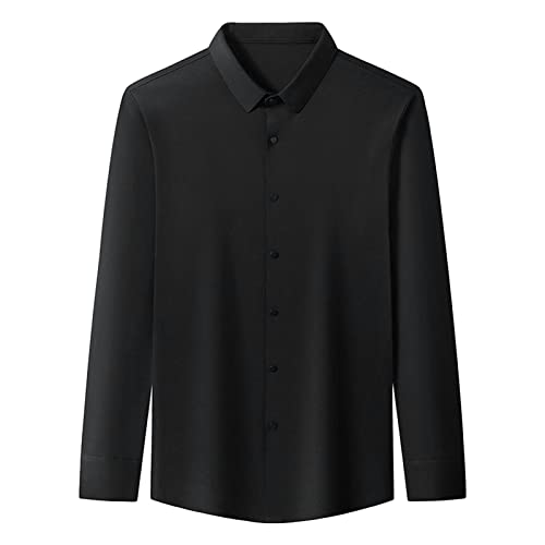 Long Sleeve Stylish Shirts for Men Solid Lightweight Slim Shirts Classic Casual Business Button Down Dress Shirt (Black,X-Large)