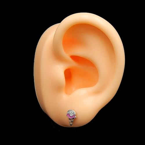 Limited Edition Solid 925 Sterling Silver LOVE TINY Cute pink Ice Cream Cone w/CZ Crystal Stud Earrings Hypoallergenic3