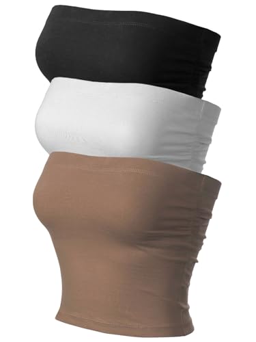 Image of MixMatchy Women's 3 Pack Tube Top Built-in Bra Strapless Ruched Bandeau
