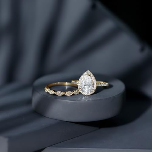 Certified Diamond Zircon Bridal Ring Set, AAAA Quality, Cubic Zirconia Teardrop Wedding Rings Set - Ready To Gift4