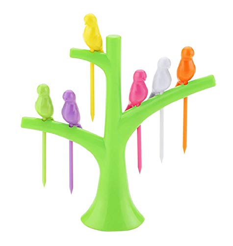National Birds Plastic Fruit Fork 2 Set // 2 Tree Stand(Green Color), 12-Pieces Birds Forks/Decorative pic