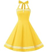 Women 50s Vintage Polka Dot Halter Cocktail Swing Dress Buttons Floral 1950s Rockabilly Audrey He...