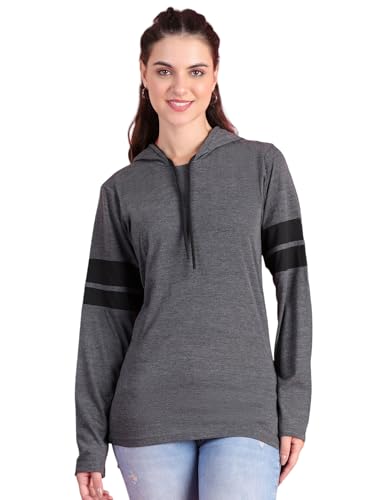 Image of Mack Jonney Cotton Blend Full Sleeve T-Shirt with Hoodie for Women-VJ-FSTWH-02