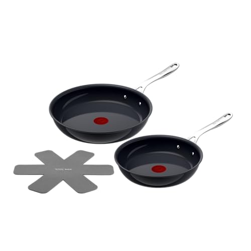 Jamie Oliver by Tefal Enjoy Frying Pan Set, 24/28 cm, Includes Pan Protector, Aluminium Induction Pan, Non-Stick Ceramic Surface, Thermal Signal for Perfect Frying Temperature, Oven Safe