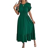 Sommerkleid Damen Lang Elegant Volant Kleid Damen Sommer Plissee Maxikleid A Linie Kurzarm Rüschen Sommerkleider Leicht Und Luftig Kleider Hochzeitsgäste Tailliert Maxi Plisseekleid Festlich
