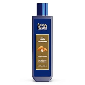 Blue Nectar Niraa Saffron & Almond Body Oil | Ayurvedic Stretch Mark & Belly Oil | Skin Firming Moisturizer for Crepey Skin | After Shower Body Oil (12 Herbs, 200ml)