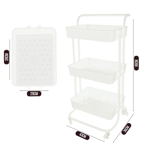 Carrinho Organizador Multiuso 3 Prateleiras Com Rodinhas/Estante/Fruteira (Branco)