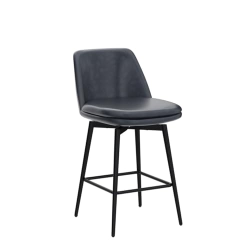 Image of CHITA Swivel Bar Stools, 27.2 inch Counter Height Bar Stools Set of 2, FSC Certified Upholstered Modern Counter Stools, Metal Legs, Faux Leather, Blue