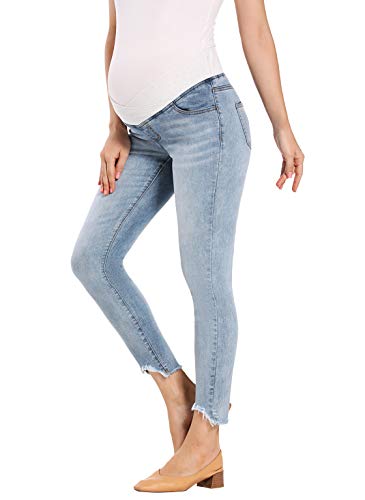 Foucome Women's Maternity Jeans Skinny Ankle Denim Pants Pregnancy Comfy Stretch Jeggings (Blue, S) #TOP2