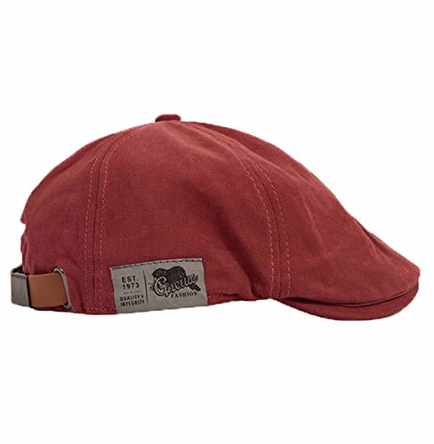 Men's Beret Hat Cotton Newsboy Berets Flat Caps Adjustable Classic Vintage Duckbill Buckle Cabbie Cap Red #TOP29
