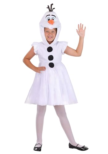 Girl's Disney Frozen Olaf Costume |Snowman Hooded Dress with Plush Nose and Embroidered Details Large