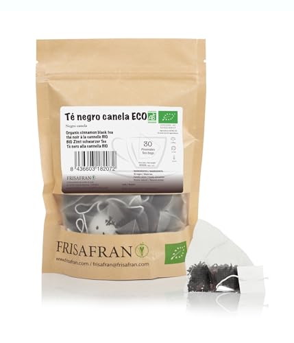 FRISAFRAN | Té Negro con Canela en pirámide Ecológico 30uds | 60g | Té negro | Té Negro bolsitas | Antioxidante y energizante natural | te descafeinado | te de canela | sin aditivos