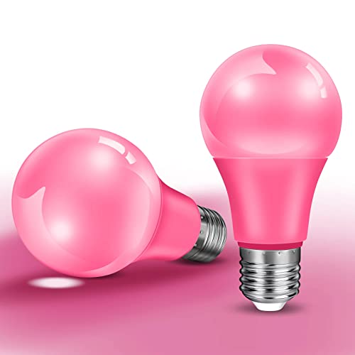 LKQH 2-Pack Pink Light Bulb Christmas Light Bulbs 9W (60W Equivalent) LED Colored Light Bulb E26 Base for Christmas Halloween Home Holiday Lighting Party Wedding Bar Mood Decor