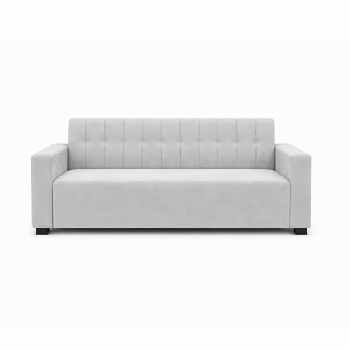 Image of FURNY Luxora 2 Seater Fabric Sofa Set (Light Grey) with Velvet Finish | Durable Comfort | Ideal for Living Room. | Breathable material