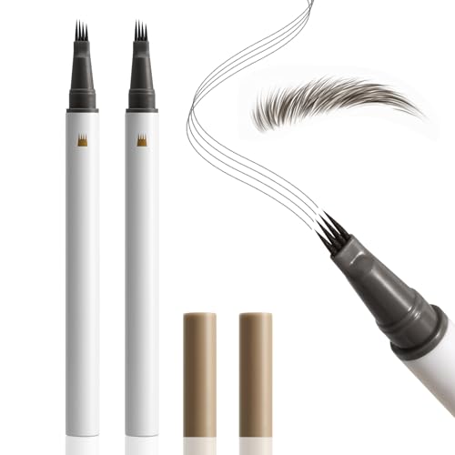 Boobeen 2 Pack 4-Tip Microblading Eyebrow Pen, Waterproof Eyebrow Pencils for Women to Effortlessly Create Natural Hair-Like Strokes, All-Day Wear