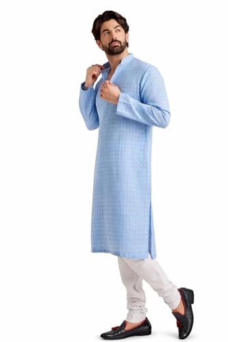 Image of SOJANYA (Since 1958 Men's Cotton Blend Checked Kurta and Churidar Pyjama Set