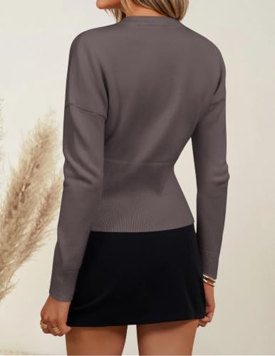 Image of ZESICA Women's Fall Sweaters Crewneck Cinched Waist Pullover Tops
