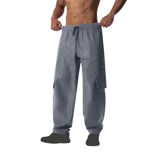 Men's Cargo Pants Drawstring Lightweight Stretchy Elastic Waist Casual Pants Running Sports Trousers Flap Pockets4