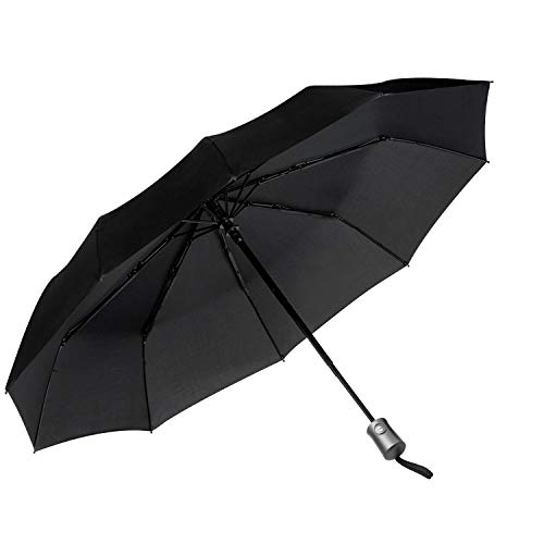 JEOutdoors Travel Umbrella Compact 10 Ribs Windproof Folding Auto Open/Close with Teflon Coating