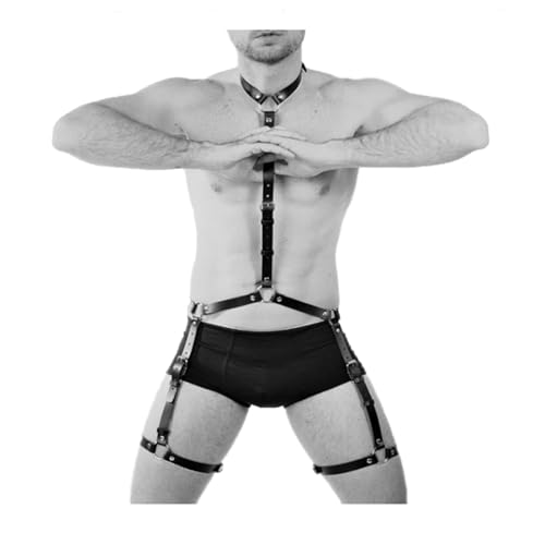 SUPKTHDY Herren Brust Harness Herren PU Punk Body Bondage Sexy Körper Harness Unterwäsche Einstellbar Fetisch Brustgeschirr Cosplay Party Sklave Clubwear