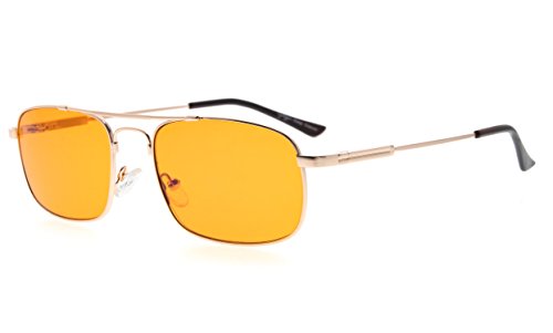 Eyekepper Memory Titanium Sleeping Glasses-Blue Light Blocking 97%-Computer Reading Glasses-Reduce Eyestrain Readers Dark Orange Tinted Lens (Gold, 1.25)