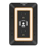 Outlet Extender Power Strip, POWRUI 6 AC Surge Protector Outlets with 3 USB Ports (1 USB C) and Night Light, 3-Sided Multi Plug Wall Outlet with Spaced Outlets - Black, ETL Listed