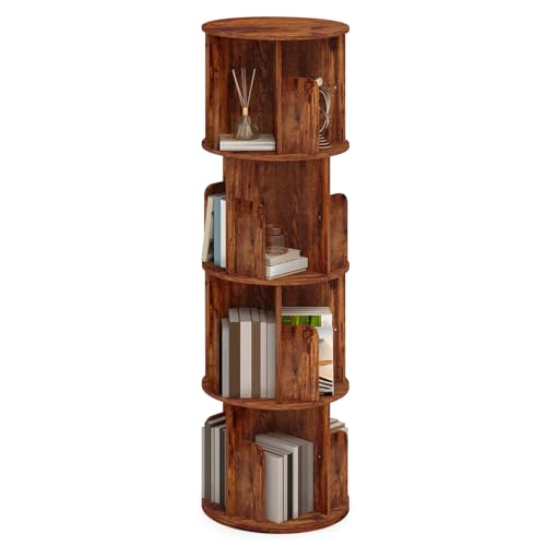 AVAWING Rotating Bookshelf 360°, 4-Tier Corner Bookcase for Small...