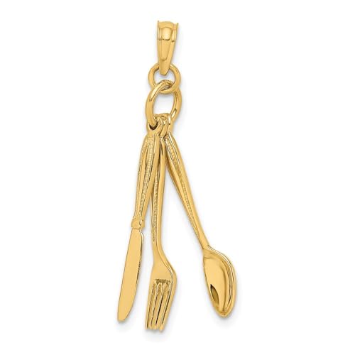 Auriga Fine Jewelry 14K Yellow Gold 3-D Moveable Knife, Fork,