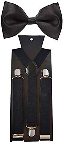 - men's black suspender and black neck bow tie(combo)(lawrq002) (Black)