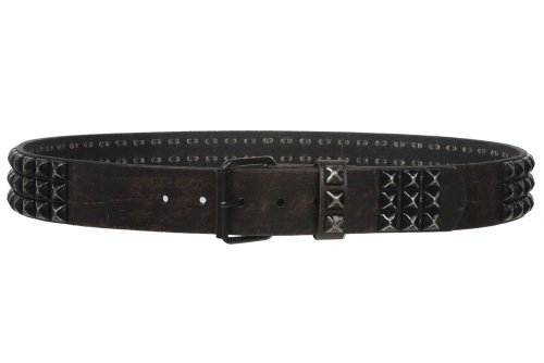 Snap On 1 3/4" Three Row Punk Rock Star Distressed Black Studded Leather Belt3