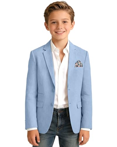 Bofan Linen Boys Blazer Formal Sky Blue Suit Jackets for Boy Outwear Jacket & Coats for Kids Sport Coat Boys’ Fashion Summer Beach Wedding Outfit Size 10