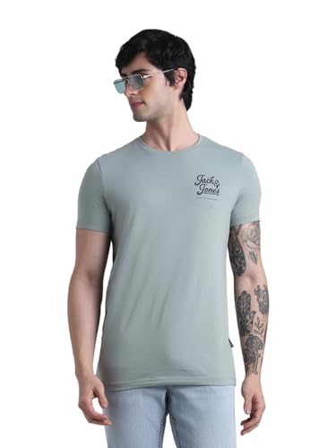 Image of Jack & Jones Men Pure Cotton Typography Printed Slim Fit T-Shirt
