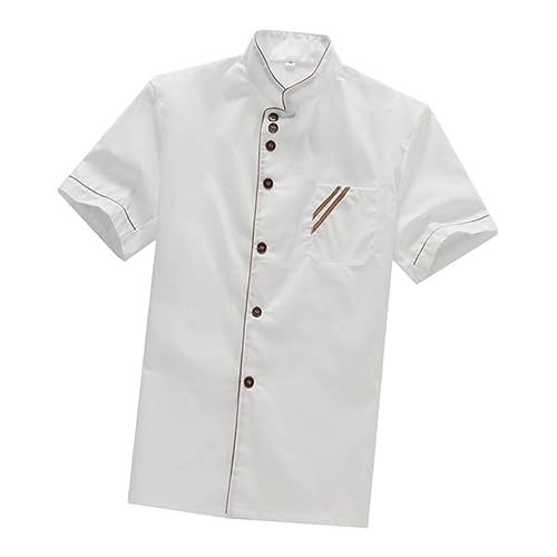 Beavorty Unisex Short Sleeve Chef Coat White Casual Loose Catering Shirt for Restaurant and Bakery Breathable Wearproof Chef Apparel for Food Service Staff