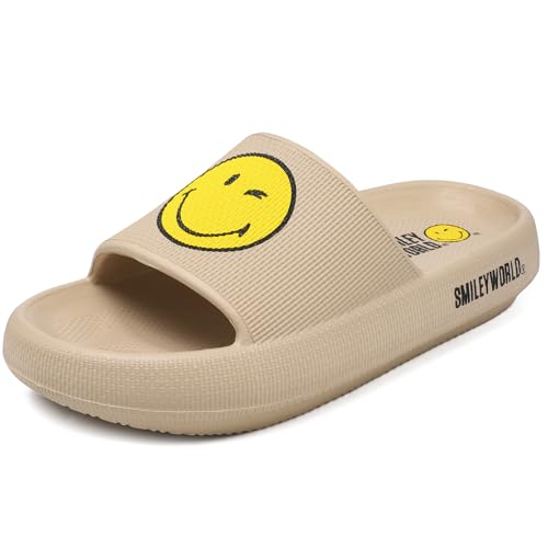 Smile Face Cloud Slides for Women & Men - Ultra Soft EVA Pillow Slippers, Non-Slip Thick Sole Shower Sandals, Quick Drying Indoor Outdoor Spa Beach Shoes