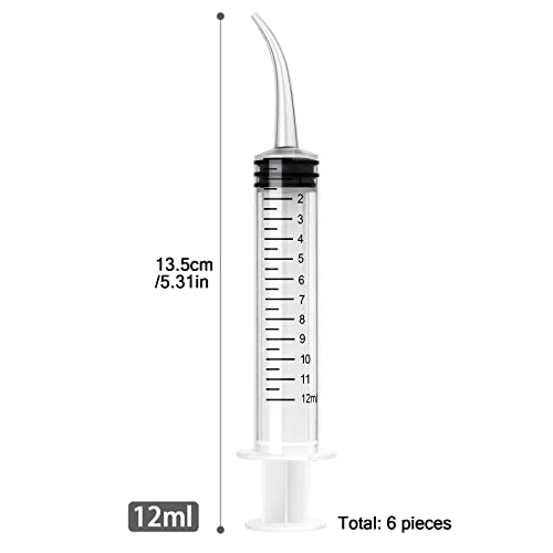 JETOP 6 Stück Dental Spritzen, 12 ml Dental Irrigation Spritze mit Maßnahme, Spritze mit Gebogener Spitze für Die Zahnpflege, Heimtiere Pflege, Kleberfüllung
