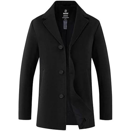 wantdo Men's Single Breasted Pea Coat Windproof Classic Winter Jacket
