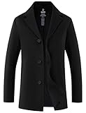 wantdo Men's Lapel Collar Pea Coat Single Breasted Peacoat Winter Jacket Black S