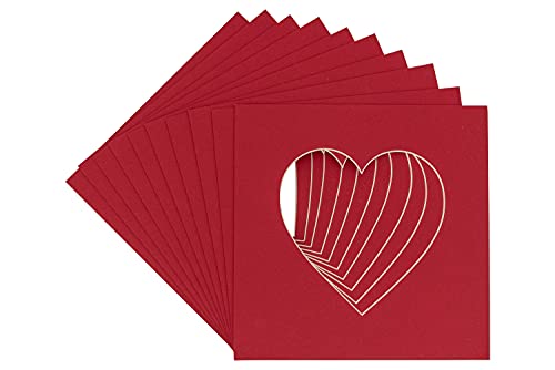 CountryArtHouse Deep Red Acid Free 8x8 Heart Picture Frame Mat with White Core Bevel Cut for 4x4 Pictures - Fits 8x8 Frame - Pack of 25 Matboards