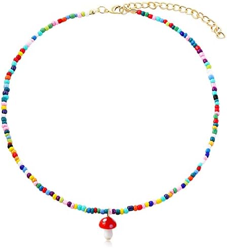 Boho Rainbow Beaded Choker Necklace Aesthetic for Women Trendy, P...