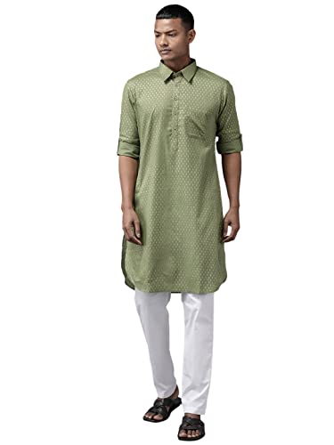 See Designs Men's Olive Regular Pure Cotton Pathani Printed Men's Kurta - Sdpkt_1146Xl
