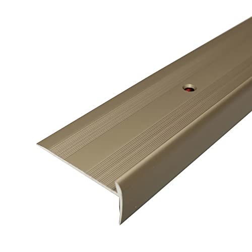 C27 44 x 20.5mm Anodised Aluminium LVT Stair Nosing Edge Profile for 5mm Flooring - Champagne, 2.7m