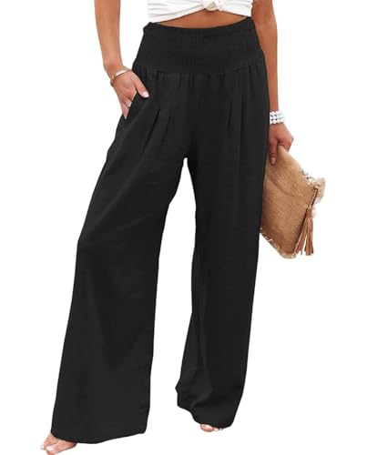Women Linen Palazzo Pants Summer Boho Wide Leg High Waist Casual Lounge Pant 2025 Beach Travel Vacation Outfits