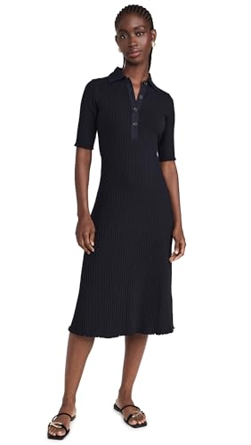 Robe polo femme Vince midi côtelée manches coudes vêtement chic décontracté automne